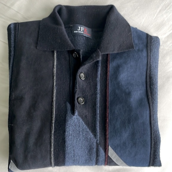 🇮🇹 Vintage John Friday Knitwear Grandpa Blue Geometric Pattern Sweater, Size M - Picture 13 of 16